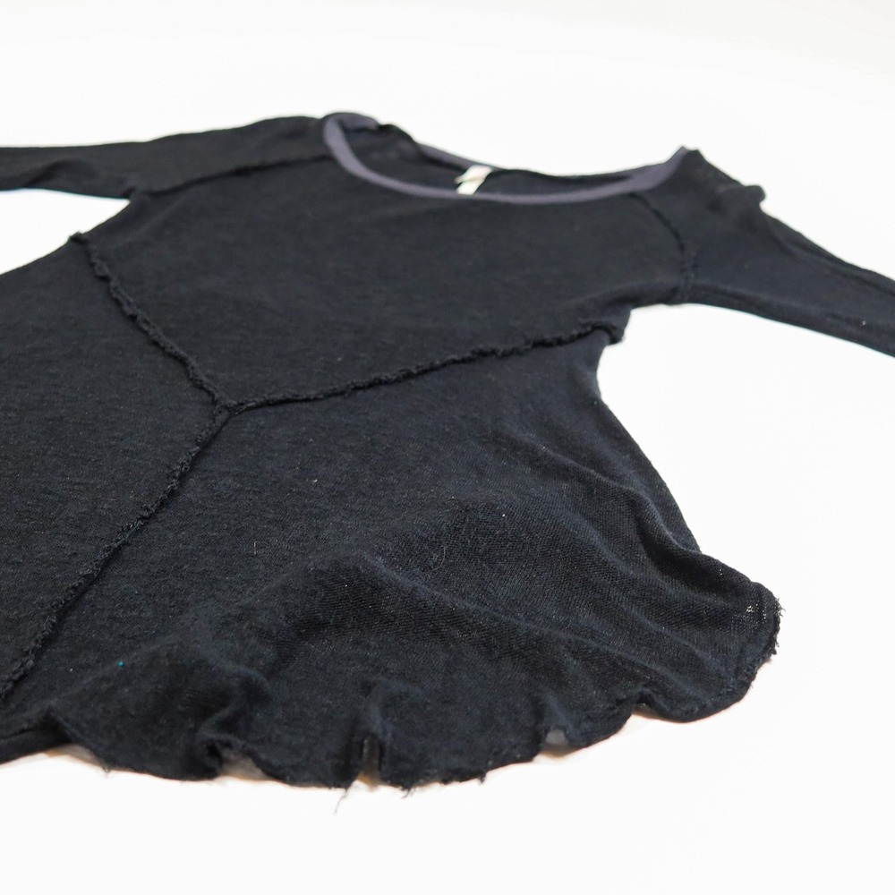 Intimately Free People Tunic Women S Black Sheer Whimsigoth Raw Seam 3/4 Sleeve - Picture 3 of 11
